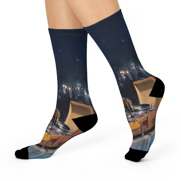 Mr. Mix 3000 Crew Socks — Retro Vinyl Nightclub Music Socks