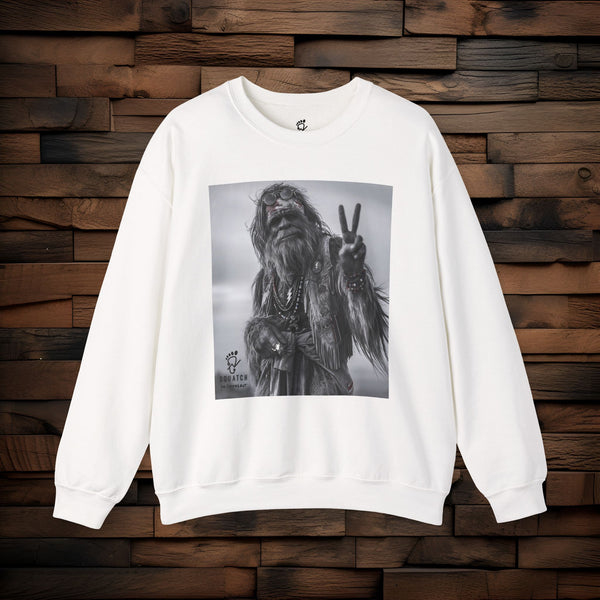 Greatful Squatch Crewneck Sweatshirt - Peace Sign Black & White Graphic