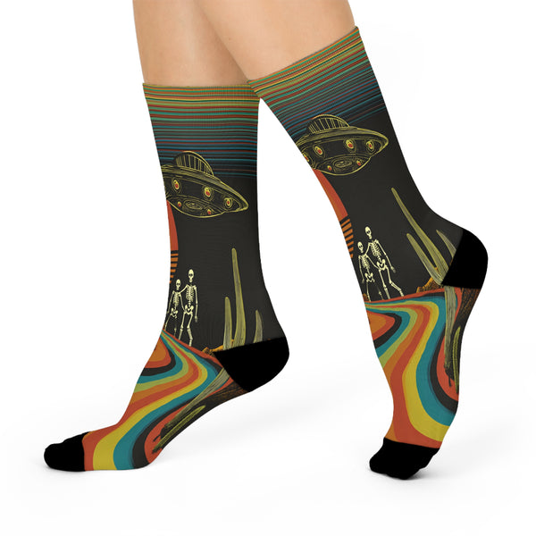 Desert Bones - UFO Crew Socks — Alien Abduction Rainbow Design Cushioned Socks