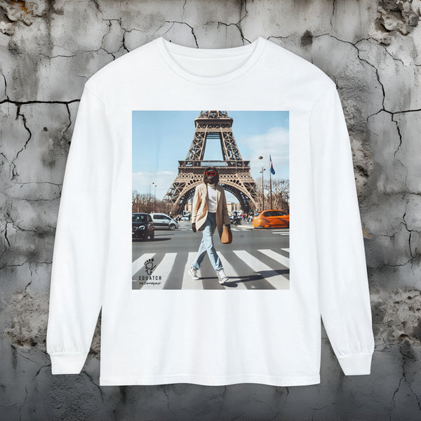 Paris Street Photo Long Sleeve Tee — Eiffel Tower Travel Graphic Shirt