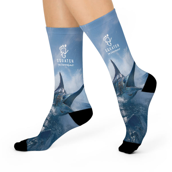 Deep Blue - Cushioned Crew Socks — 'Squatch the Deepwater' Graphic