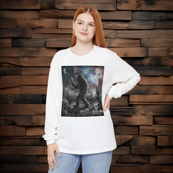 Patriotic 250th Sasquatch Desert Design - USA Flag Long Sleeve T‑Shirt
